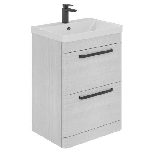 Esk 600mm Textured White Vanity Unit with Matt Black Handles | Easy ...