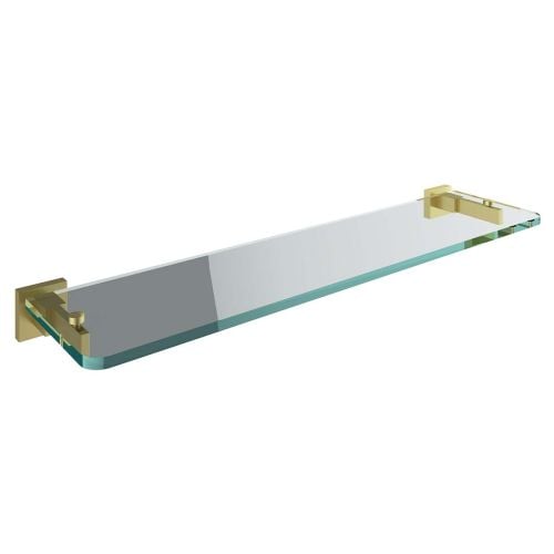 Quad Brushed Gold Glass Shelf | Small Glass Bathroom Shelf