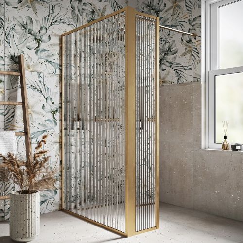 Brushed Gold Ribbed Glass Single Frame Return Panel 300mm Gold