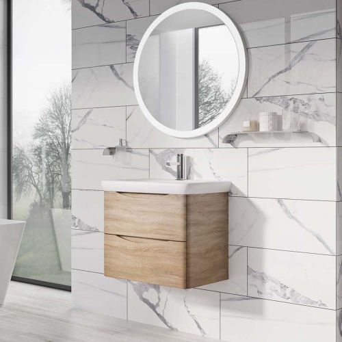 Erin 600mm Wall Hung Vanity Unit in Light Oak & Link Resin Basin ...