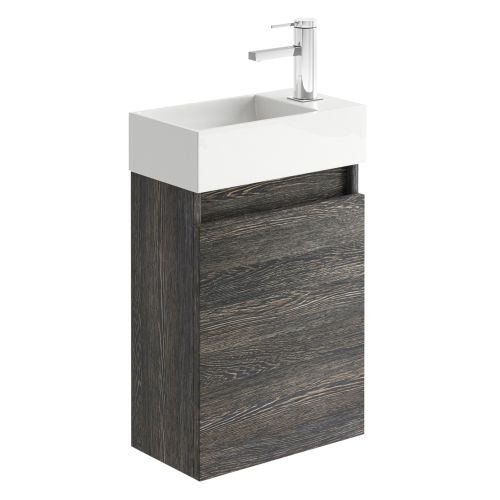 Compact Wall Hung Cloakroom Vanity Unit Dark Oak & Basin | Easy Bathrooms