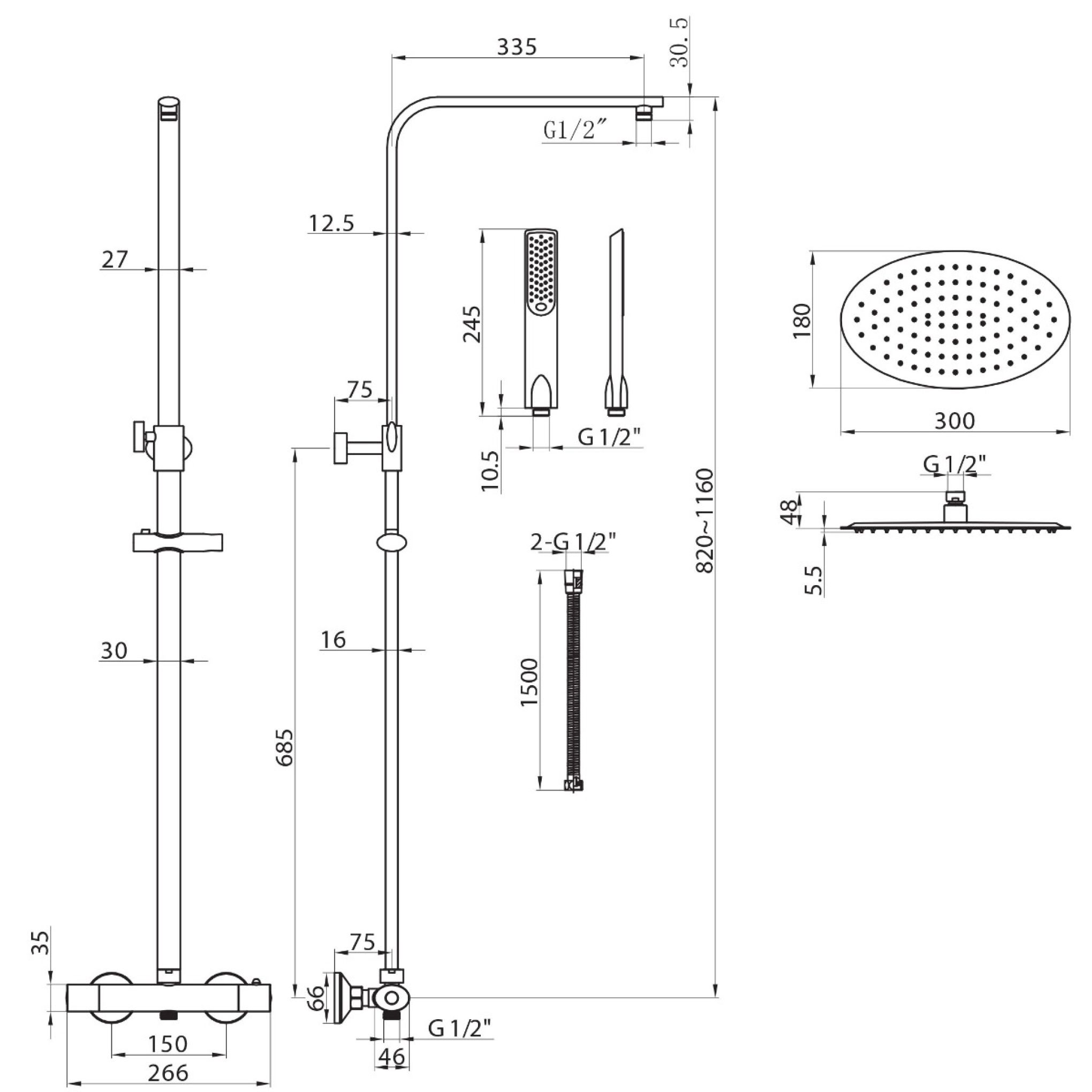 Kendal Thermostatic Dual Outlet Shower Pack | Adjustable Shower Pack