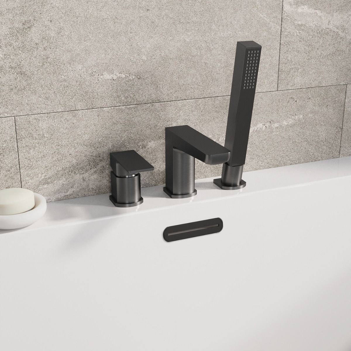 Zena Black 3 Hole Deck Mounted Bath Shower Mixer Tap Black Bath Taps