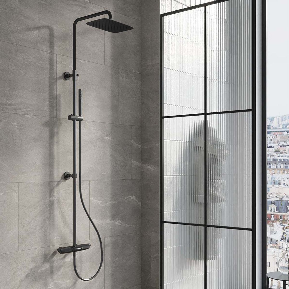 Zena Matt Black Thermostatic Shower Pack With Bath Spout Shower Packs