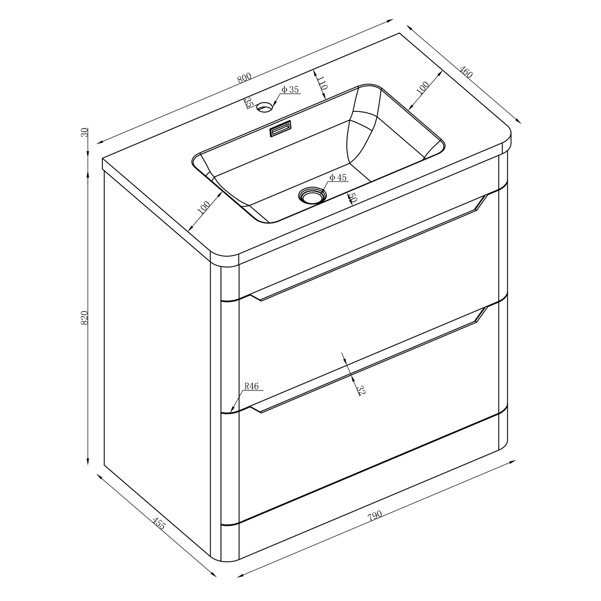 Easy Bathrooms Ellis Floor Standing 800mm Vanity Unit in Matt White ...